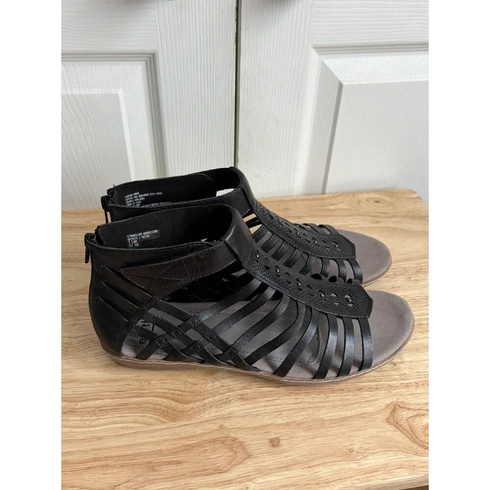 Earth Camellia Marconi Open Toe Sandals, Black Leather, Womens 11M